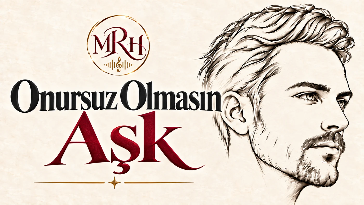 Onursuz Olmasın Aşk, bordo MRH amblemi ve çizim portresiyle albüm kapağı